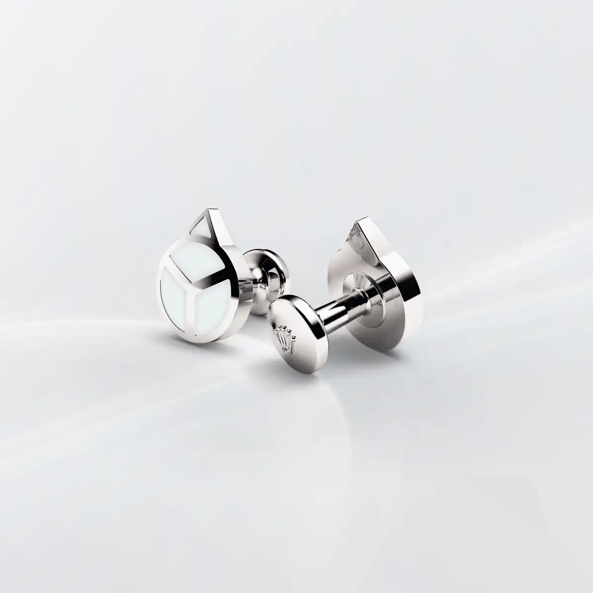 Rolex ‘Hand’ cufflinks in White gold and luminescent material, a1029 at Yes and Right Group