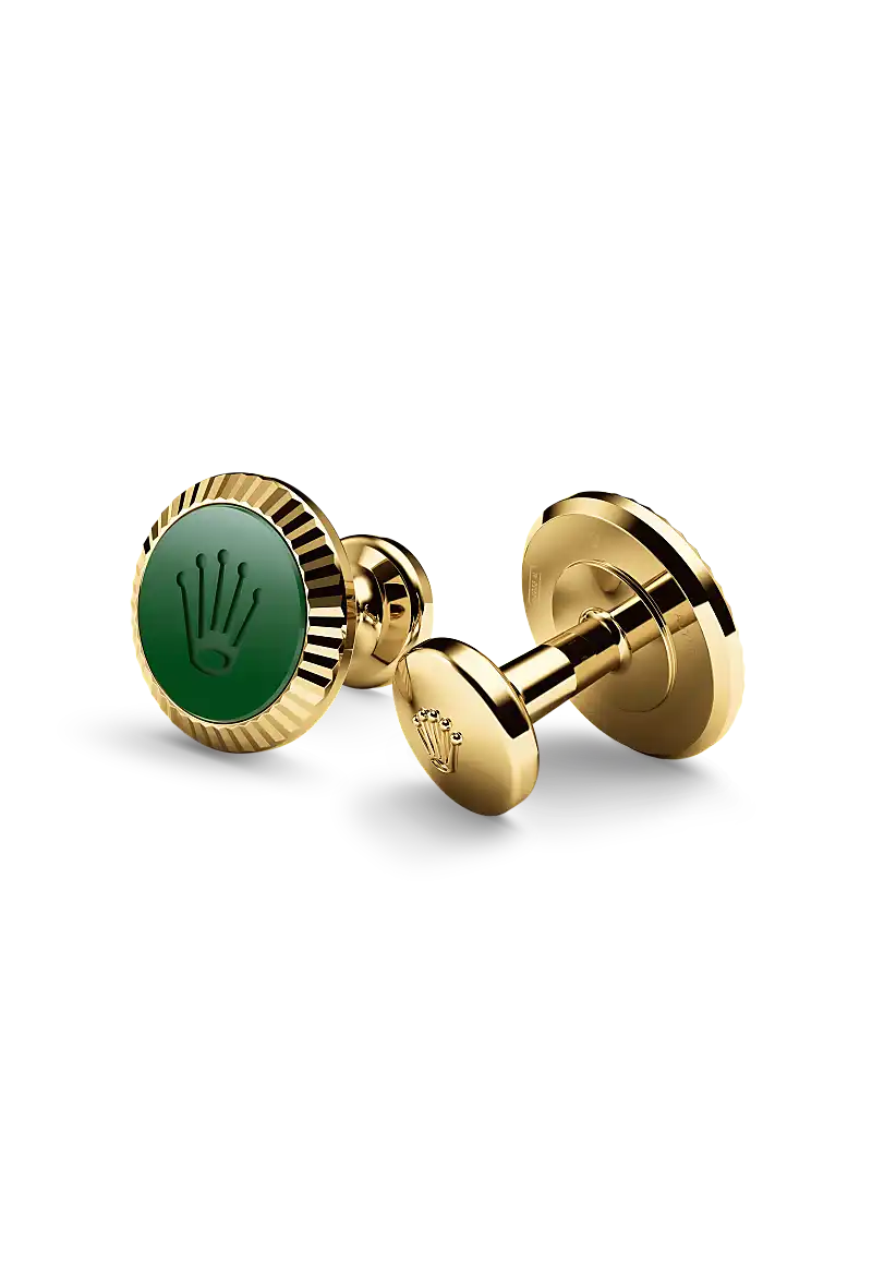 Rolex ‘Fluted’ cufflinks in Yellow gold and ceramic, a1038 at Yes and Right Group