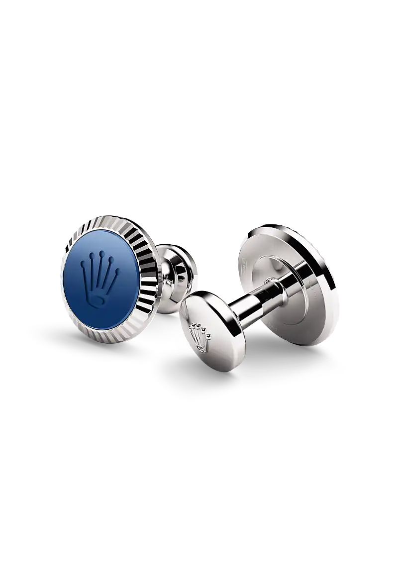 Rolex ‘Fluted’ cufflinks in White gold and ceramic, a1039 at Yes and Right Group
